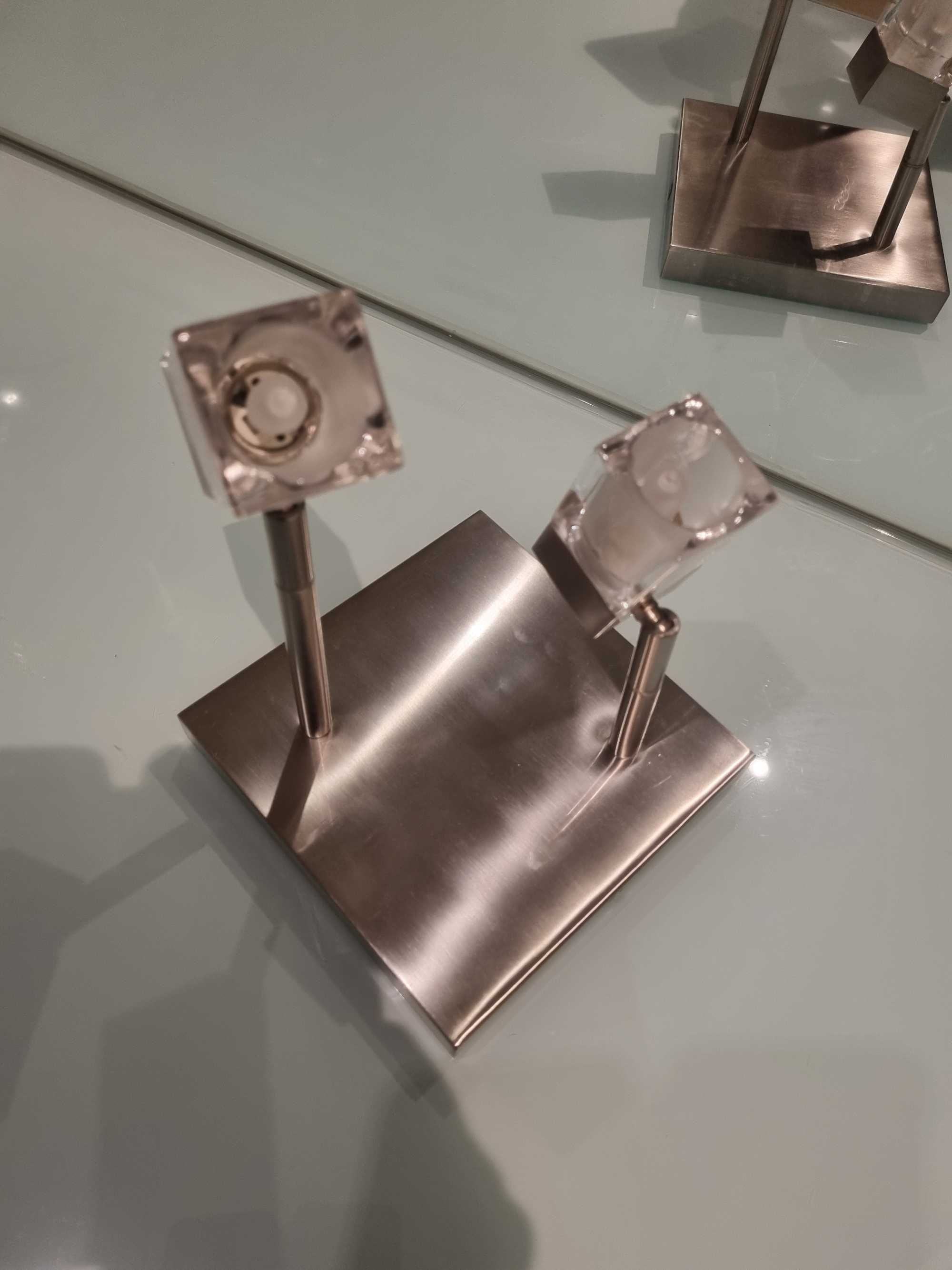 Aplique/Candeeiro/Focos, metal inox escovado, difusores em vidro fosco
