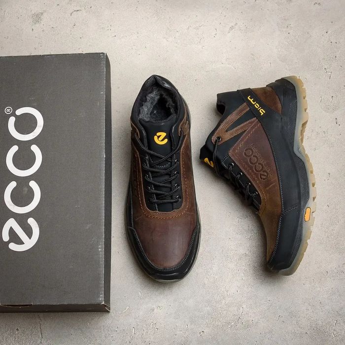 Чоловічі зимові черевики ECCO  Коричневі мужские кожаные кроссовки Екк