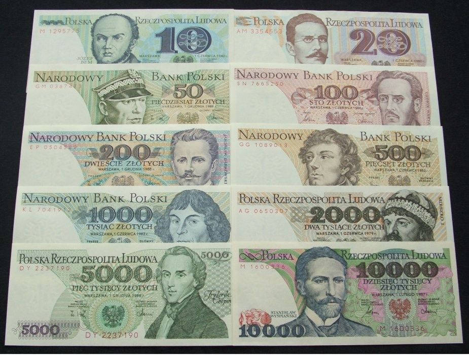 EUROPA POLSKA (2) - 10 szt. Zestaw Banknotów Kolekcjonerskich PRL UNC