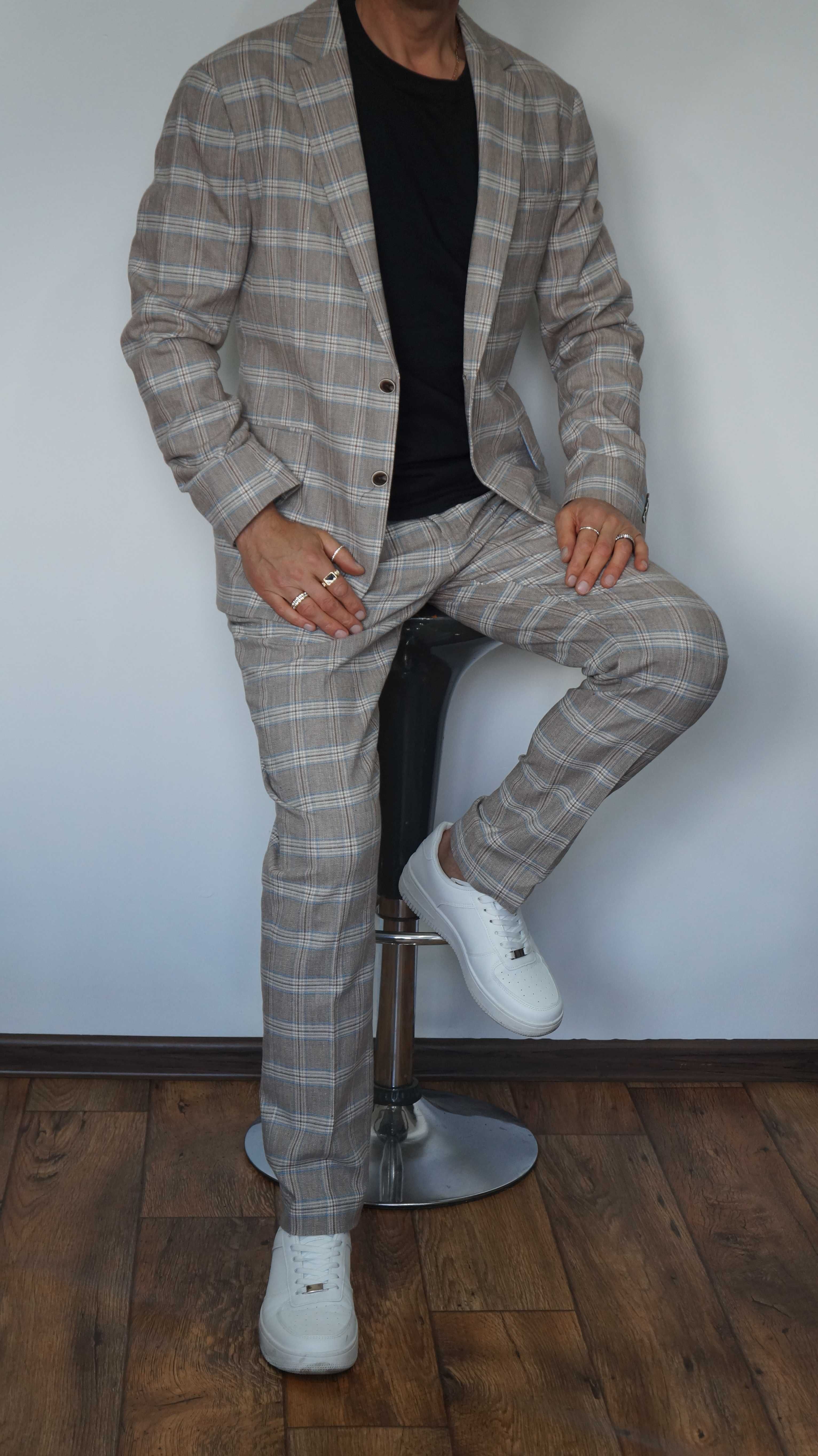 Garnitur Medicine Rozmiar M Kolor Beż krata Slim Fit