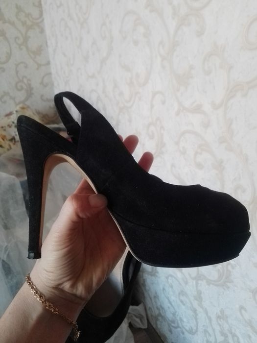 Туфли босоножки ,замш черные  люкс Италия