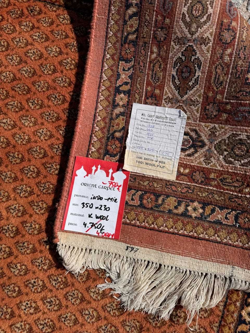 Dywan wełniany kaszmirowy r.tkany perski Indo Mir 350x230 gal. 20 tyś