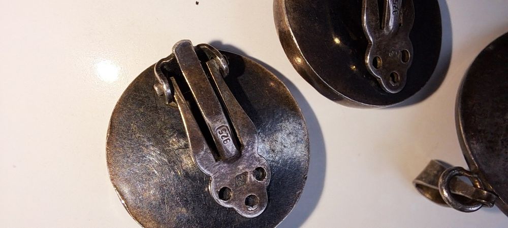 Stare klipsy i zawieszka srebro Prl