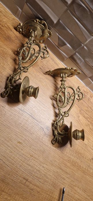 Świeczniki ścienne Piękne Francuskie Mosiądz