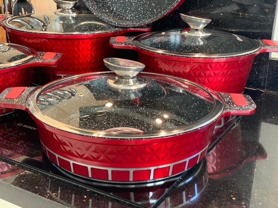 HIT Garnki kamienne Zestaw Garnków powłoka granitowa indukcja