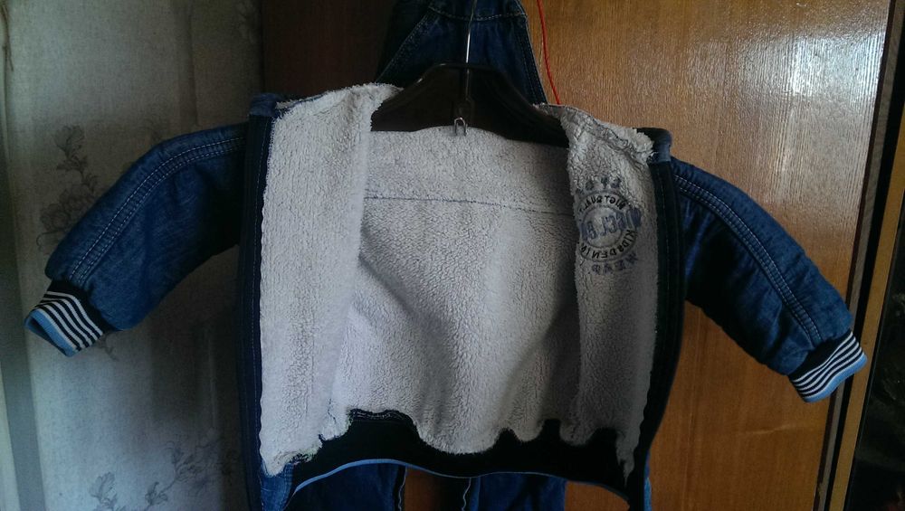 Детский Джинсовый комбинезон + Джинсовая куртка тёпленькая F&F 86см.