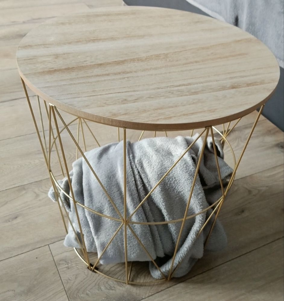 Stolik stół okrągły kawowy drewniany metalowy złoty loft 39x38 nowy