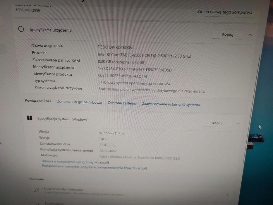 Fujitsu Q956 mini PC komputer  i5 6 generacji 8gb  256GB SSD Samsung