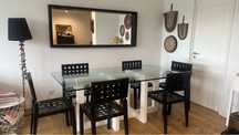6 cadeiras jantar madeira e pele pretas