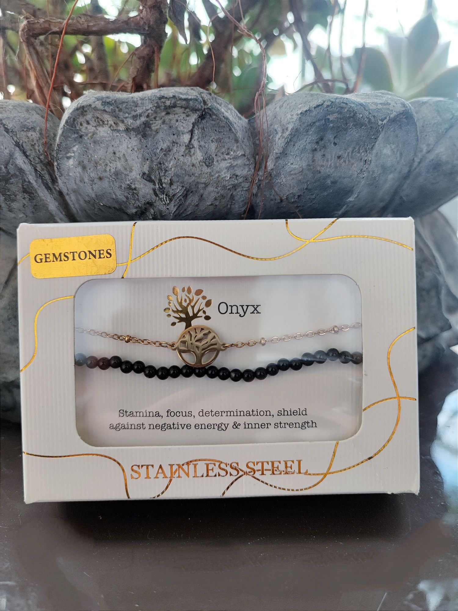 Par de Pulseiras aço inoxidável e onyx