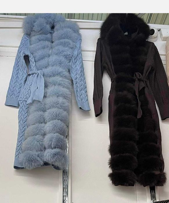 Sweter long z lisem naturalnym  futro piękne premium