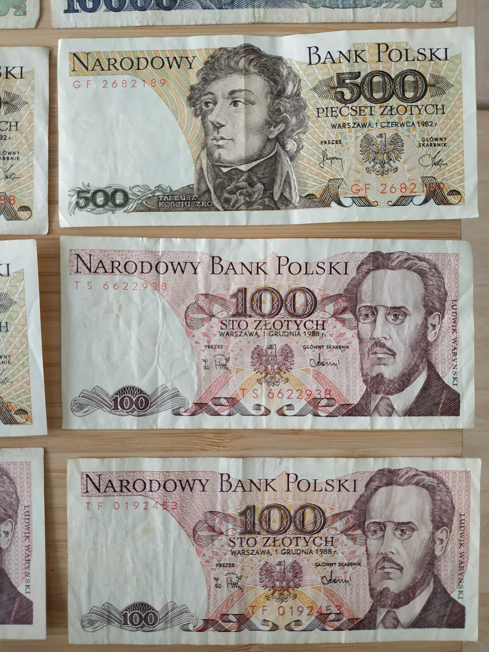 Banknoty 100, 500, 1000 zł PRL