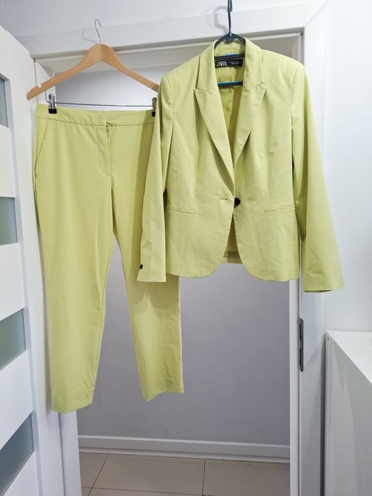 Garnitur damski marynarka żakiet spodnie casual zara limonkowy l 40