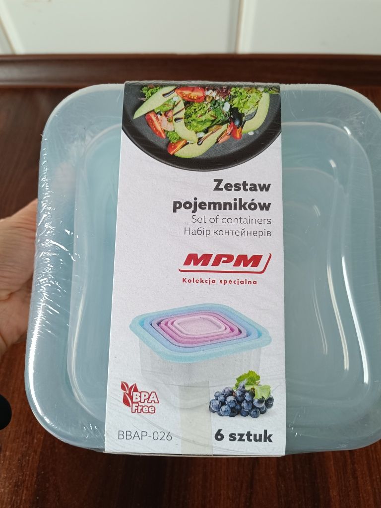 MPM Zestaw Komplet 6 szt pojemników plastikowych na żywność 
Funkcjona