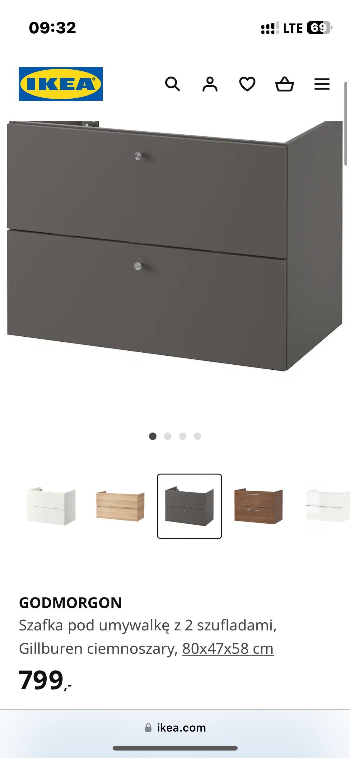 Szafka łazienkowa ikea GODMORGON 80cm jasno szara + 2x Gillburen