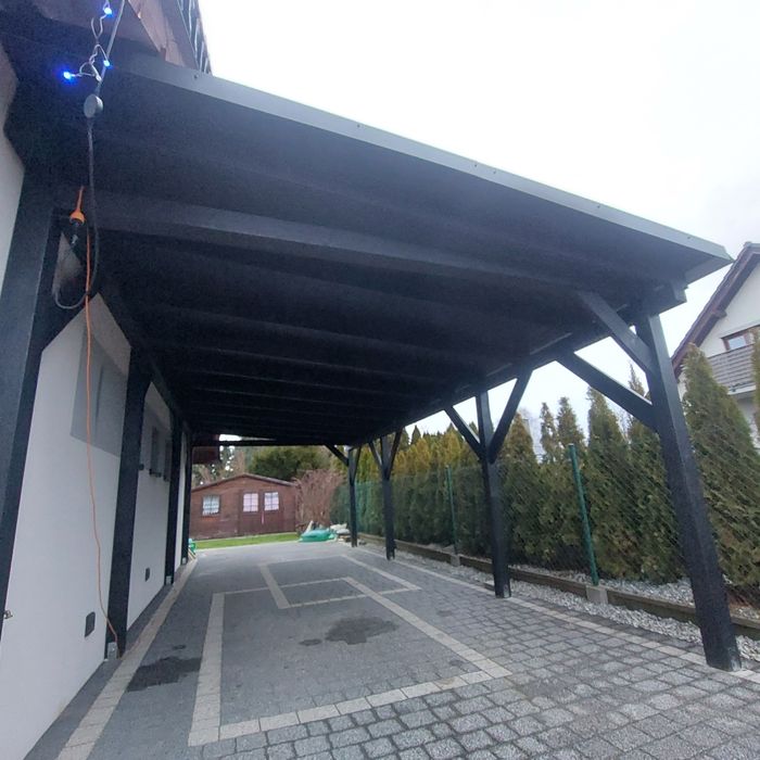 Drewniane wiaty samochodowe, zadaszenia, tarasy, altany z drewna KVH