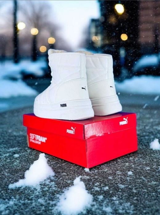 Зимові жіночі білі черевики Puma/зимние кожаные ботинки пума/дутики