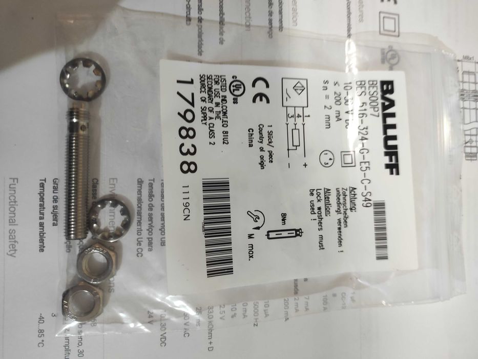 Sensor indutivo 8mm pnp 24vdc BALLUFF