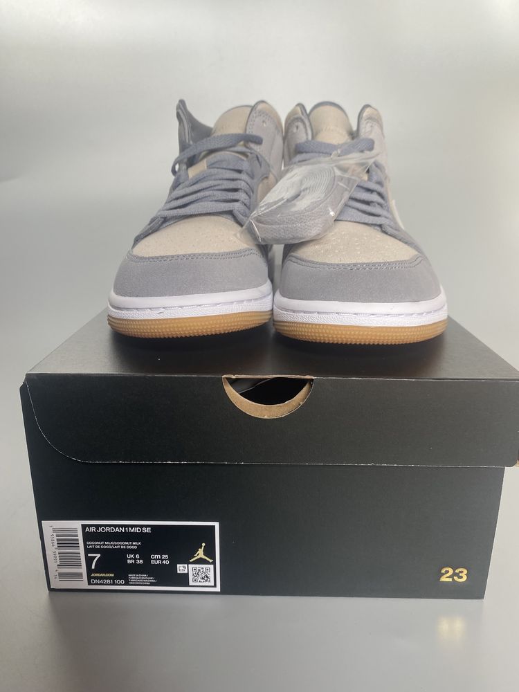 Jordan 1 Mid SE Coconut Milk Particle Grey 40