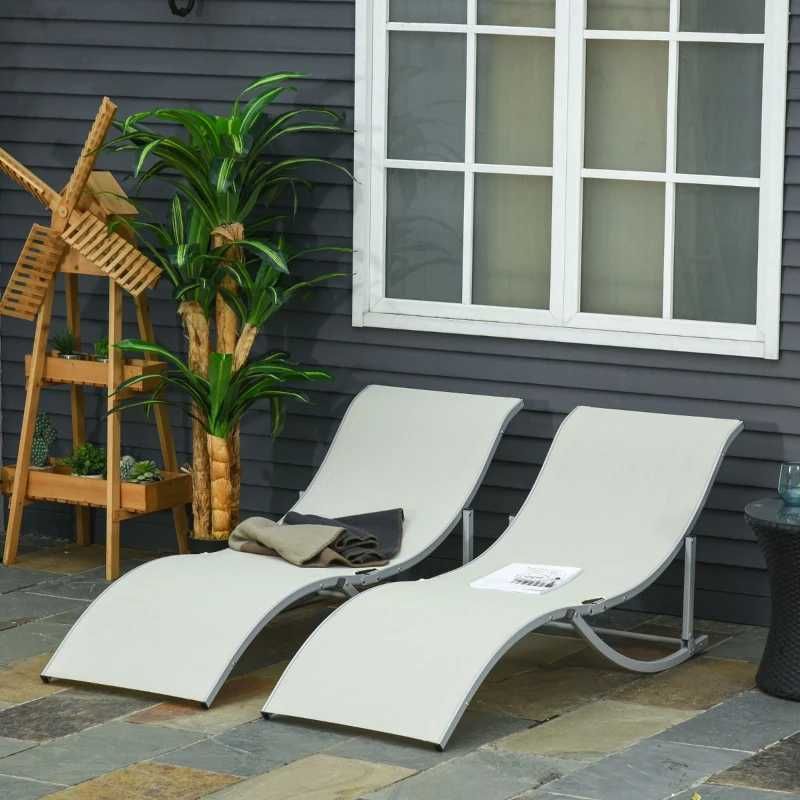2 espreguiçadeiras ergonómicas dobráveis em forma de S - Bege