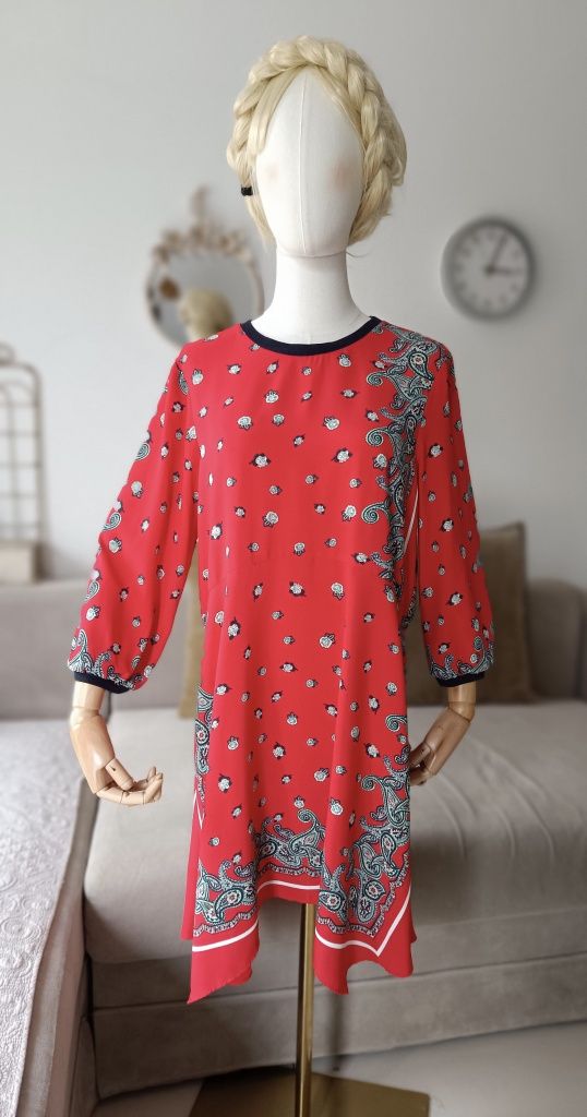 Sukienka Zara wzór palisey biust 49x2 M L red asymetryczna babydollydo