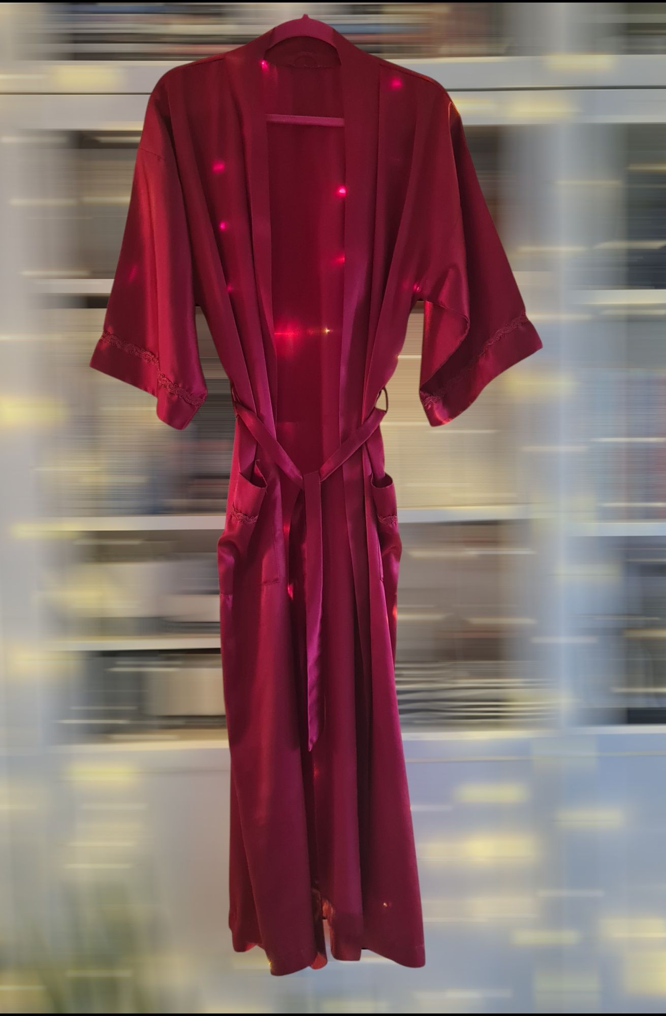 Elegancki szlafrok satyna ciemnoczerwony podomka M L XL
