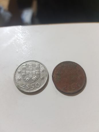 2 moedas de 2,5 escudos de 1984 e 1965