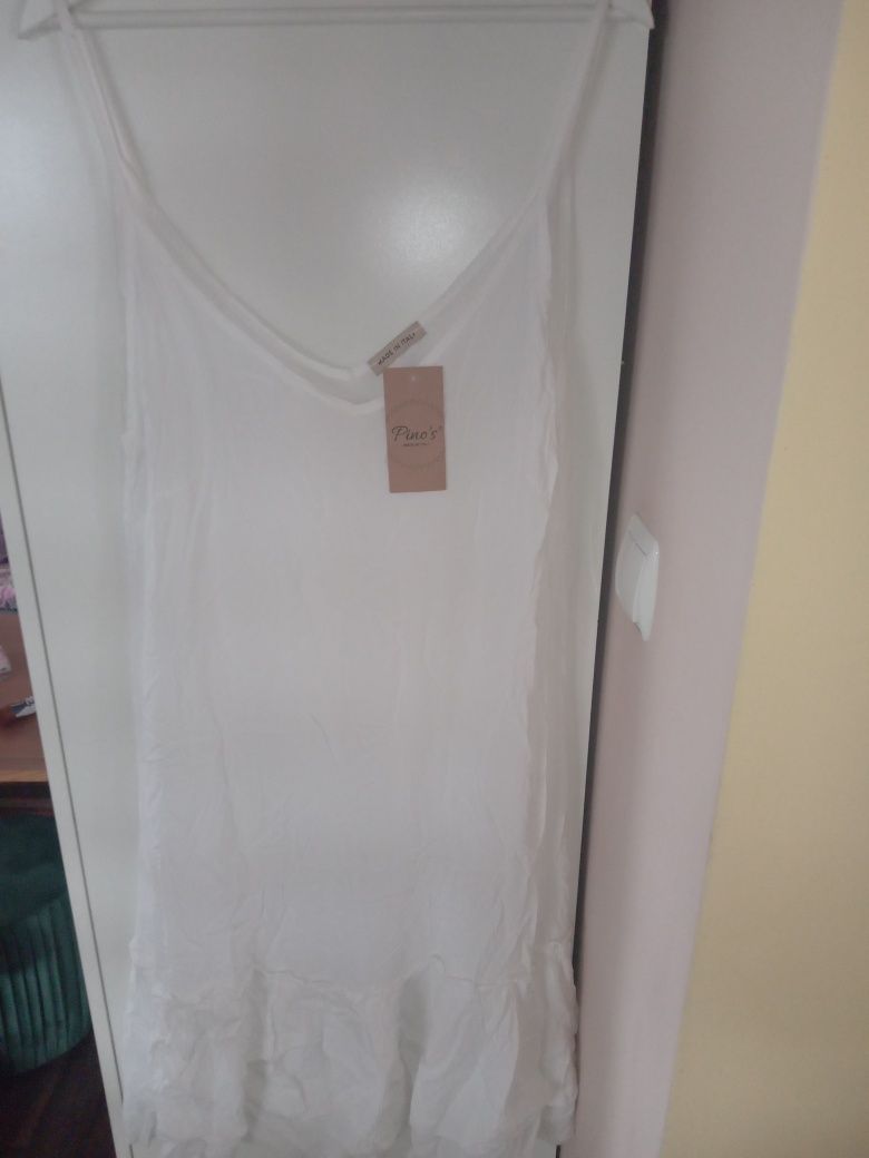 Sukienka na ramiączkach plażowa wiskoza biała L/XL