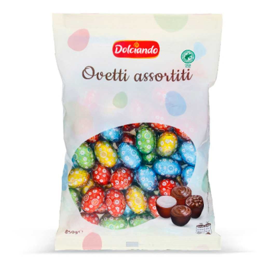 Шоколадні Яєчка з начинкою, Цукерки, Dolciando Ovetti Assortite, 850 г