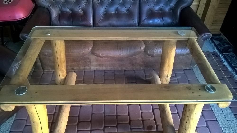 Duży stół z bali drewna drewniany ogrodowy szkło hartowane DOWÓZ