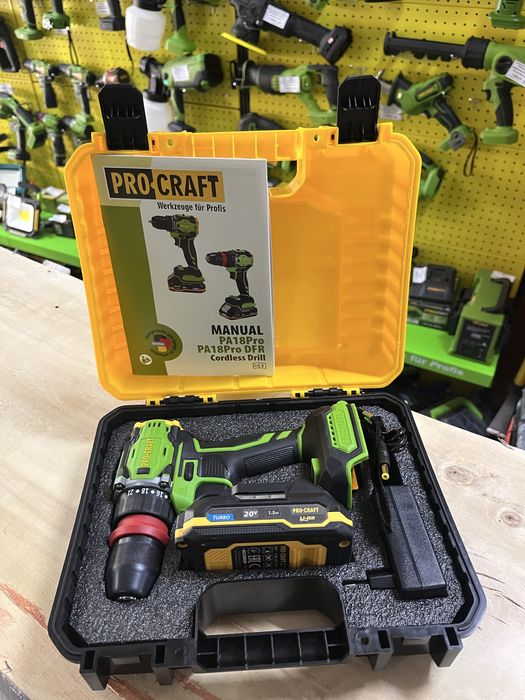 Шуруповерт PROCRAFT PA-18Pro DFR/безщ/30Нм/Акб та ЗП/Кейс/Метал патрон