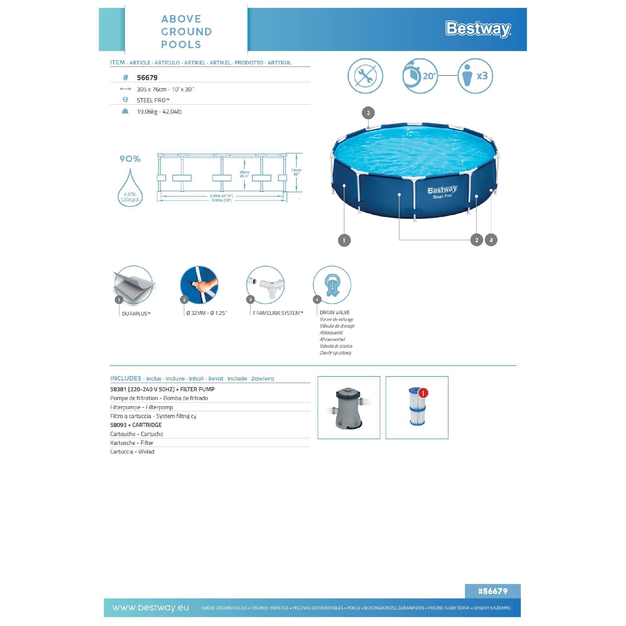 Piscina Steel Pro tubular circular 305x76cm + bomba e filtro
