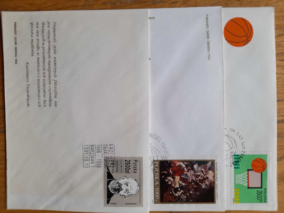 Koperty FDC Pierwszy Dzień Obiegu, zestaw 3 koperty, rok 1991.