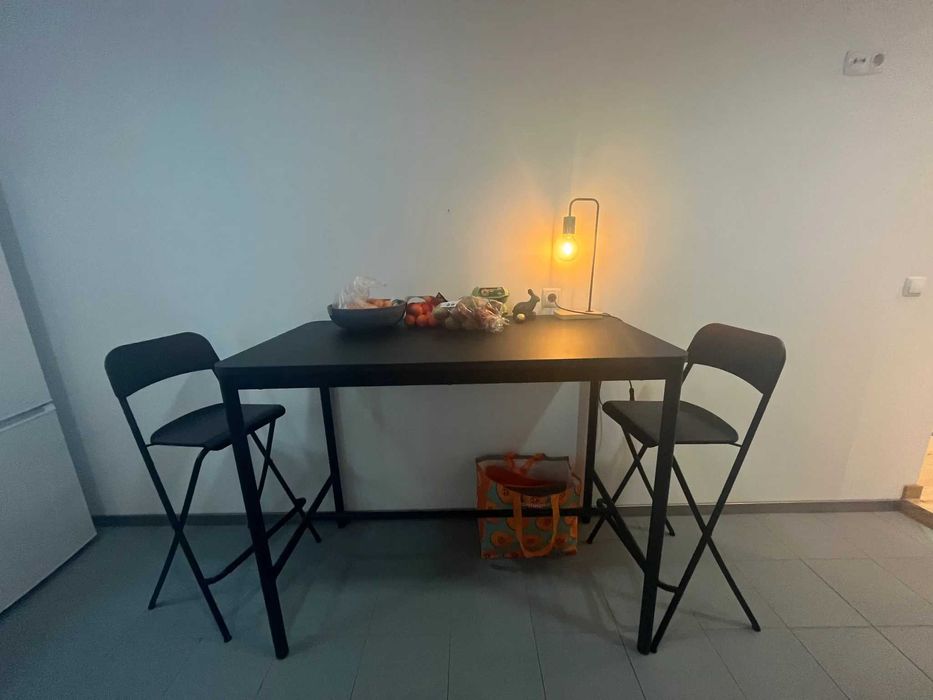 Black Table with 2 Bar stools Ikea