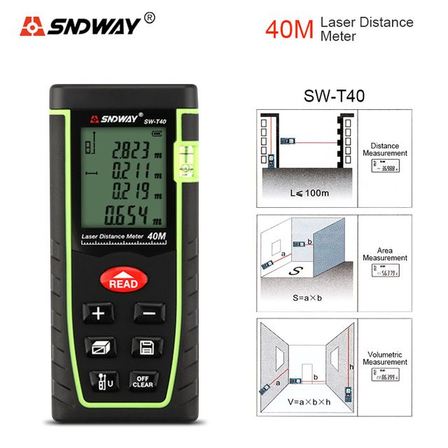 SNDWAY SW-T40 Лазерная рулетка Батарейки дальномер 40 метров оригинал