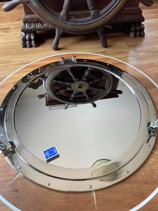 Ogromny srebrny bulaj lustro iluminator porthole mirror 74 cm
