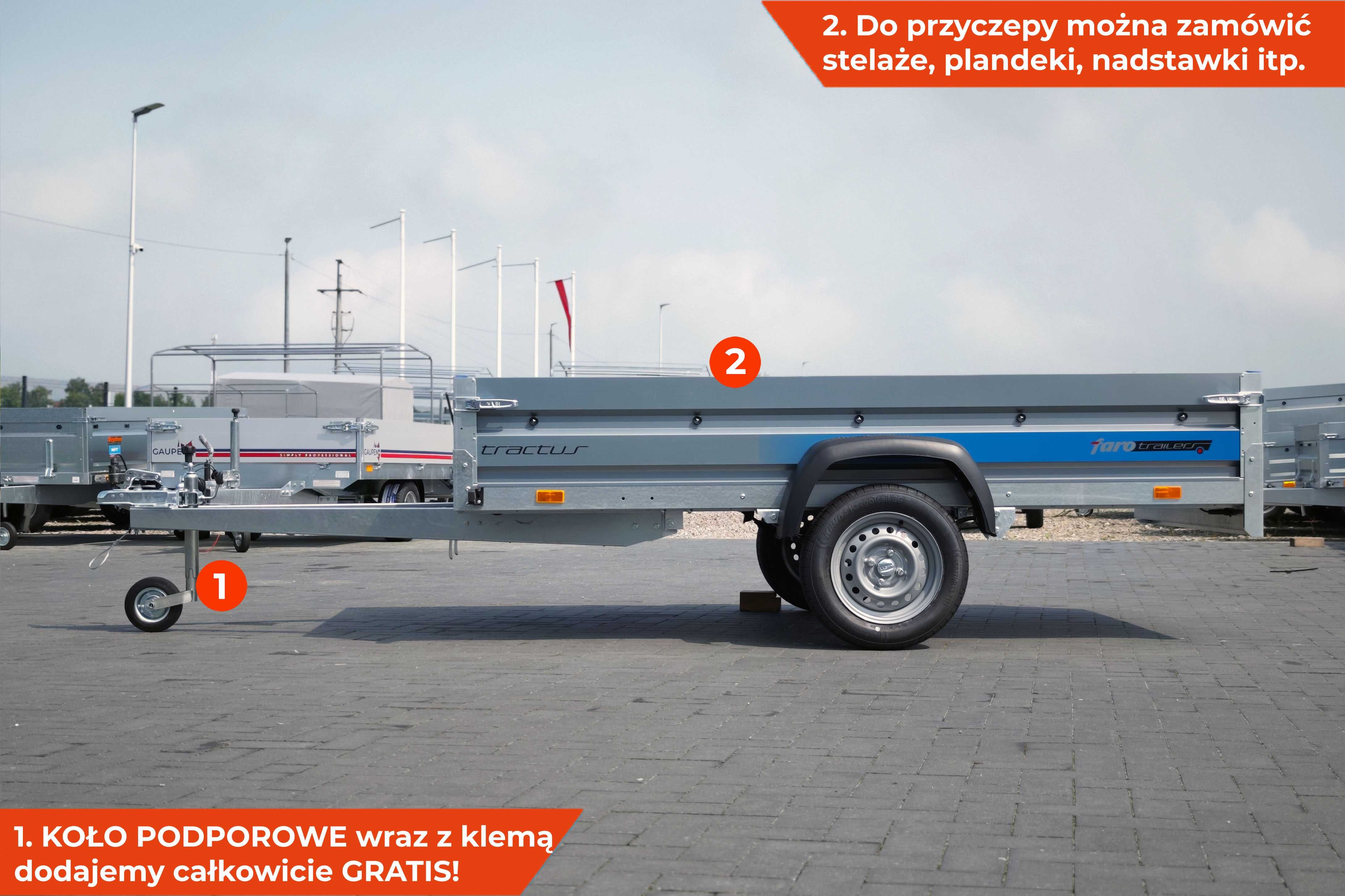 Nowa przyczepka samochodowa lekka na resorze KIPER Faro Tractus flex