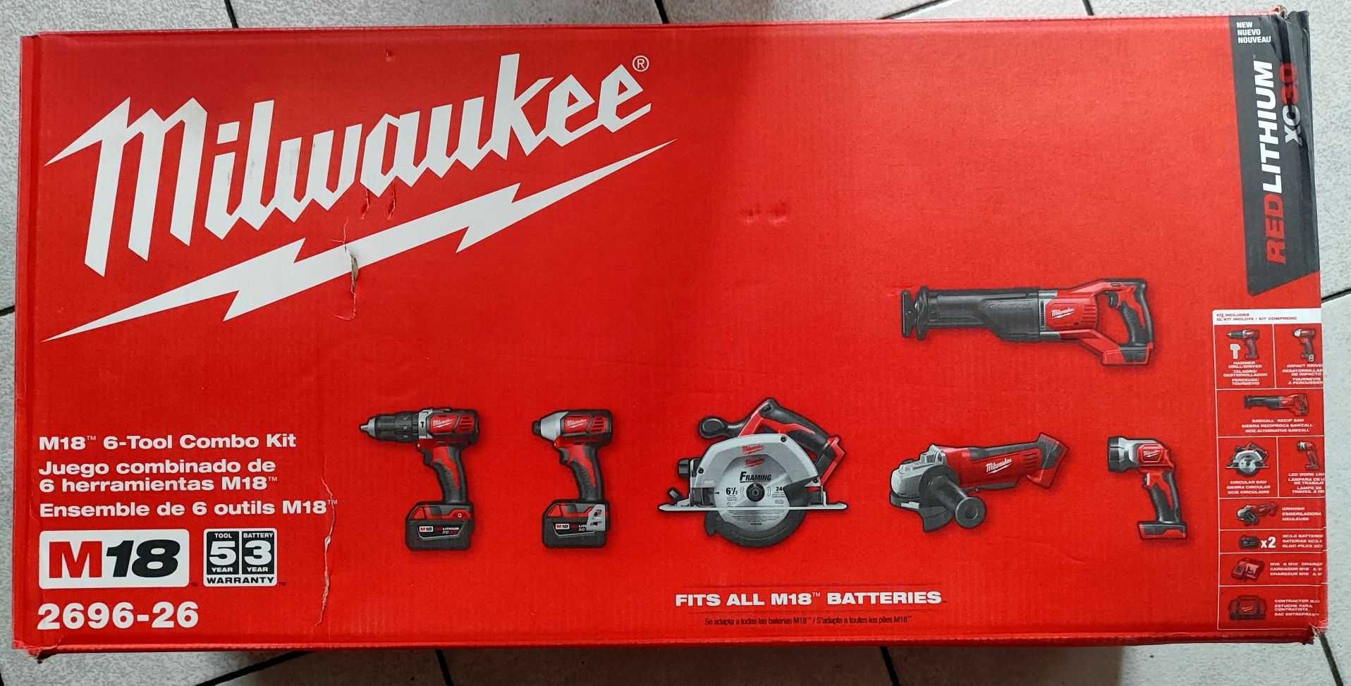 Zestaw 6 elektronarzedzi na baterię Millwuakee M18. Prost