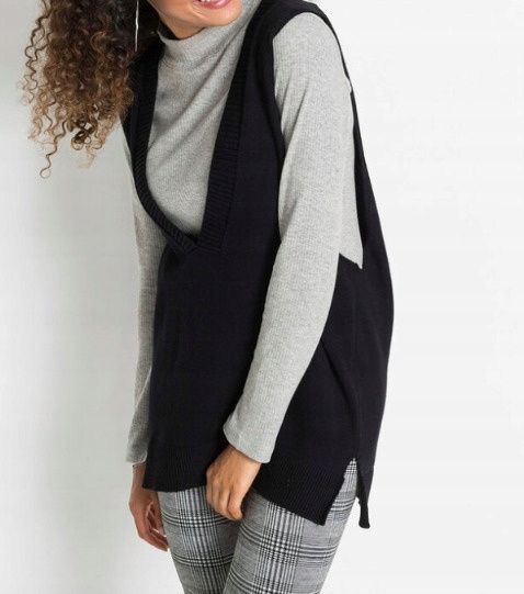 B.P.C dzianinowa kamizelka z dekoltem czarna 36/38.