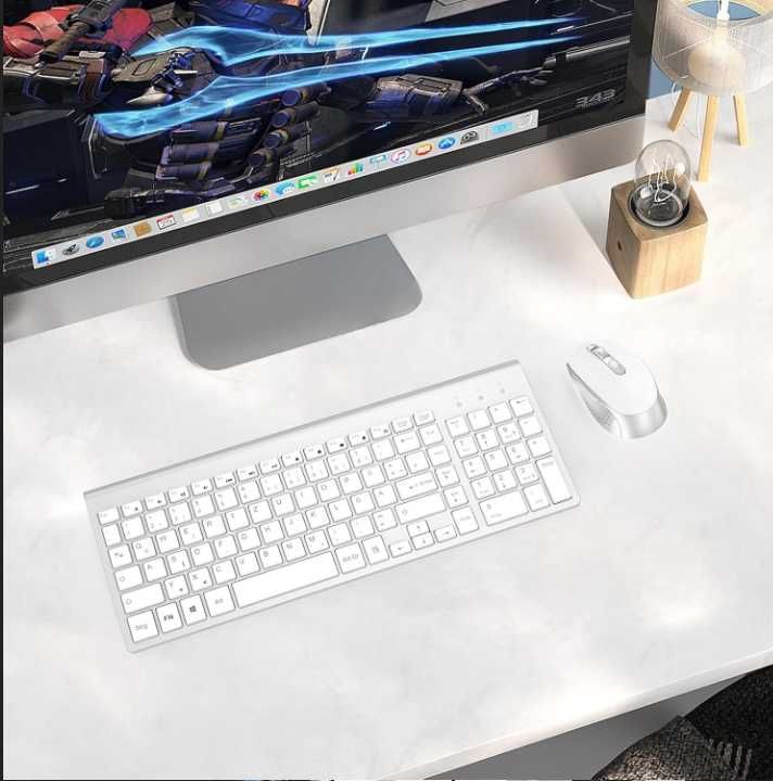 Zestaw bezprzewodowej klawiatury USB QWERTZ srebrno-biała