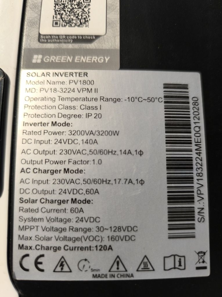 Автономний сонячний інвертор Must 3200W 24V 60A (PV18-3224VPM II)
