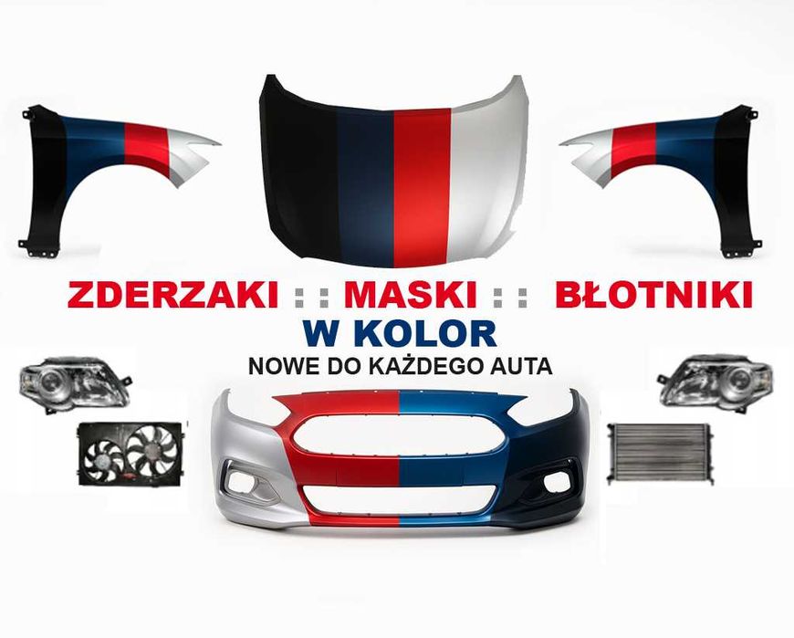 PRZÓD w KAŻDY KOLOR i AUTO | Maska + Zderzak+ 2 Błotniki + 2 Reflektor