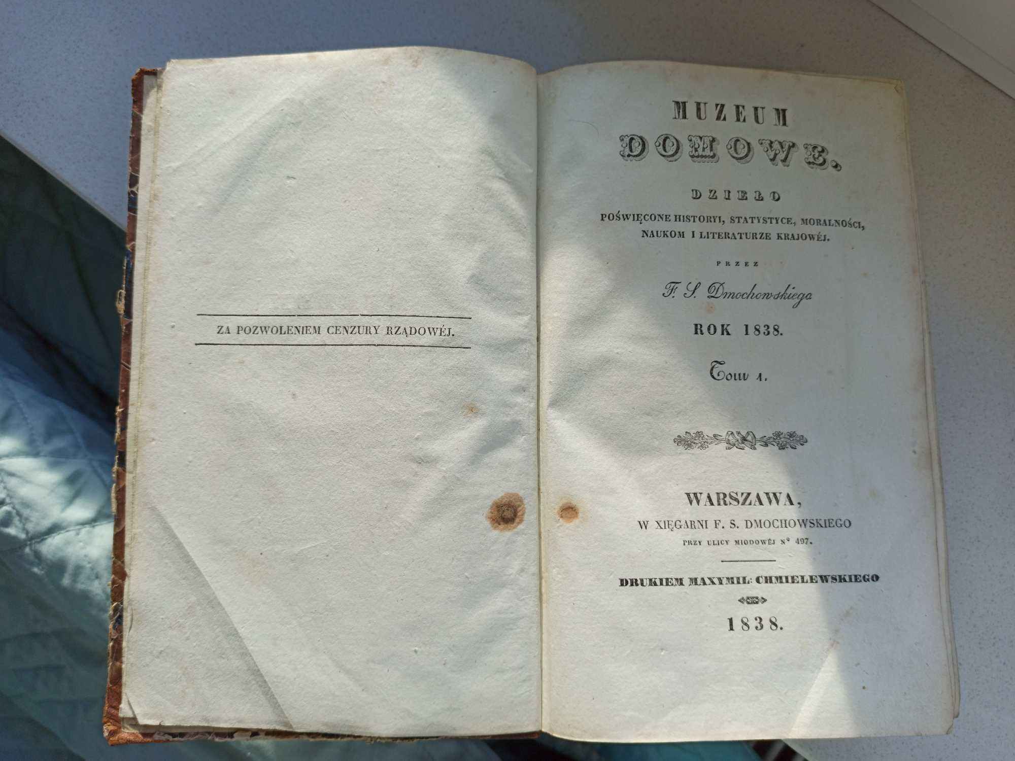 Stara książka antyk antykwariat MUZEUM DOMOWE rok 1838 Dmochowski