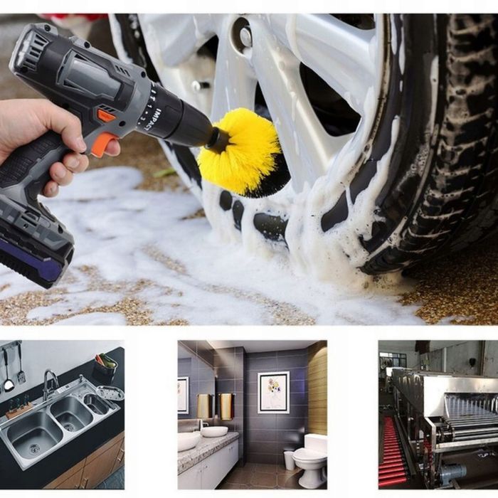 Szczotki nylonowe czyszczące na wiertarkę wkrętarkę 3szt + przedłużka