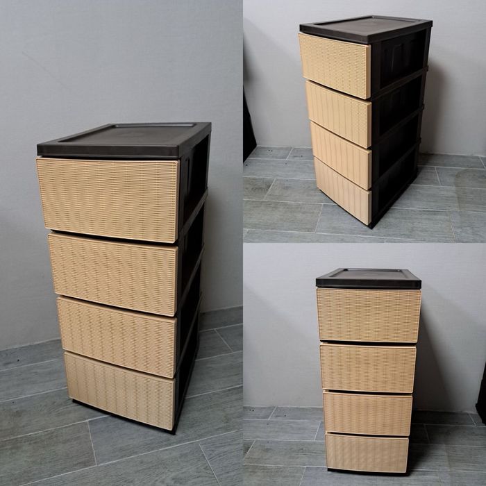 Комод 4 яруси  ротанг пудра, беж, білий, сірий , коричневий