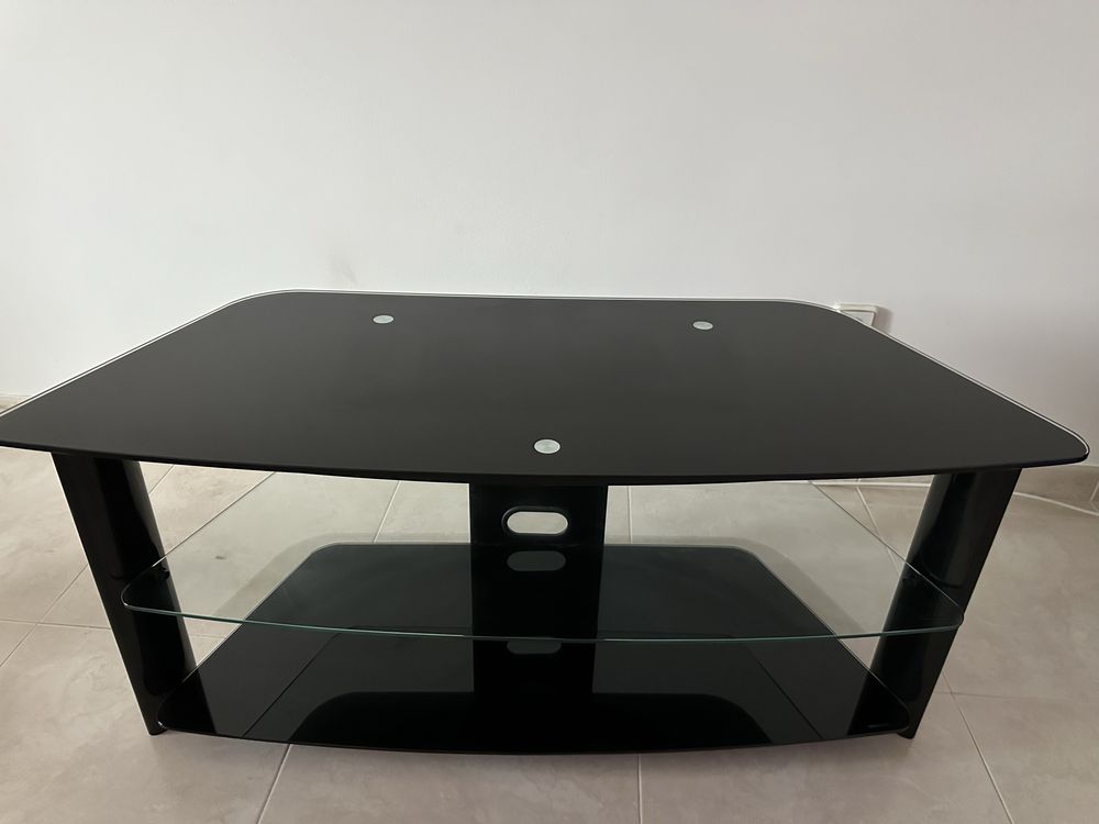 Mesa de TV em vidro preto