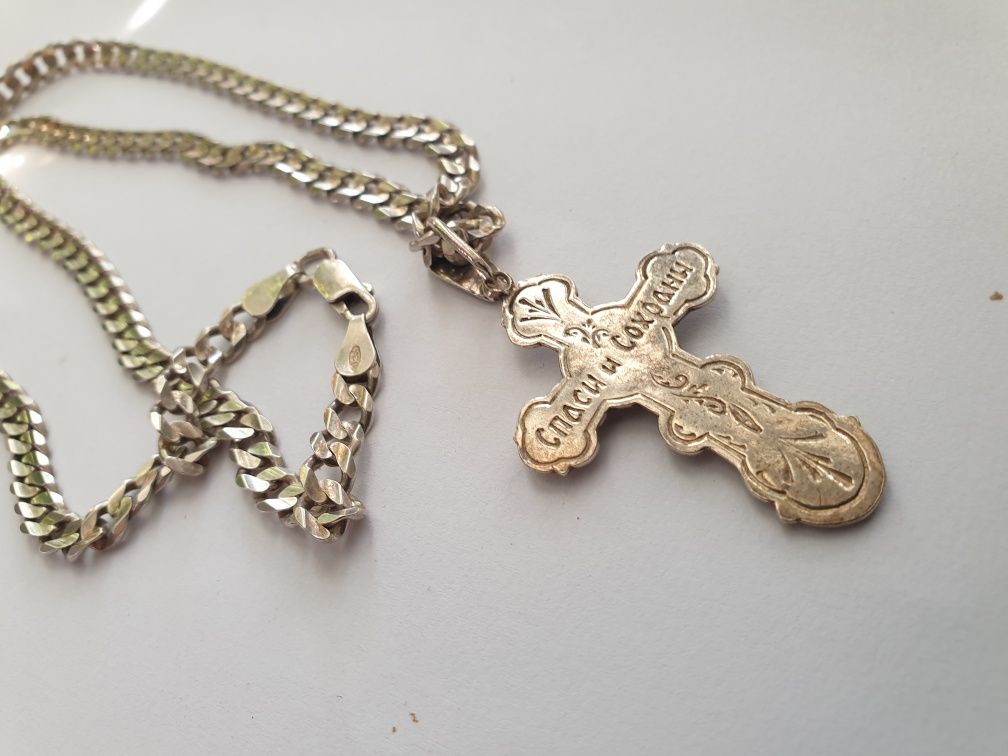 Srebrny krzyżyk łańcuszek srebro komplet wisior krzyż medalik