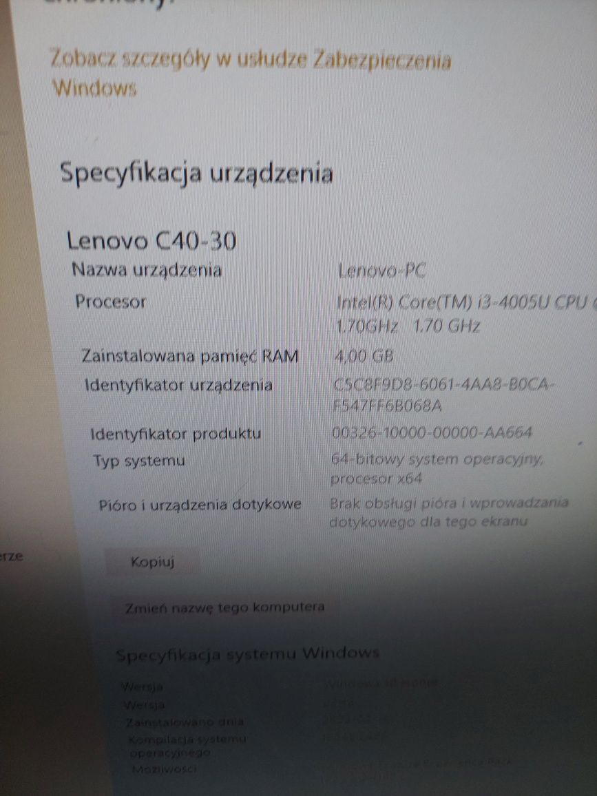 Lenovo all-in-one, Intel I3-4005U