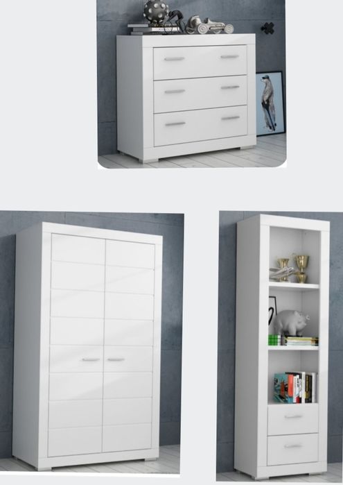 Zestaw mebli Snow biała szafa + komoda Agata meble + regał