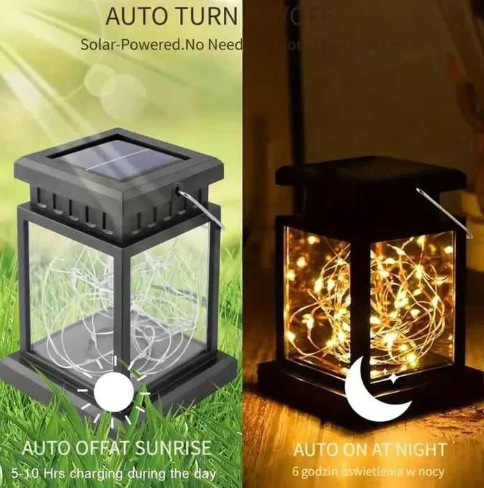 LAMPA SOLARNA 30 LED lampion lampka ogrodowa wisząca ciepły biały h216